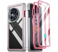 Poetic Guardian Case Compatible with OnePlus 12R 5G (2024), Built-in Screen Protector [Work with Fingerprint ID], [2 Front Frames] Full Body Shockproof Clear Cover Case, Pink/Clear