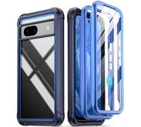 Poetic Guardian Case Compatible with Pixel 8A 5G (2024), Built-in Screen Protector [Work with Fingerprint ID], [2 Front Frame] Full Body Shockproof Rugged Clear Cover Case, Blue/Clear