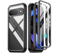 Poetic Guardian Case for Google Pixel 9/9 Pro 5G, Built-in Screen Protector [Work with Fingerprint ID], [2 Front Frame] [Wireless Charge] Full Body Shockproof Rugged Clear Cover Case, Black/Clear