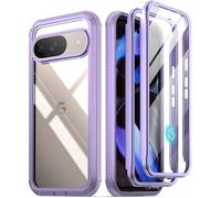 Poetic Guardian Case for Google Pixel 9/9 Pro 5G, Built-in Screen Protector [Work with Fingerprint ID], [2 Front Frame] [Wireless Charge] Full Body Shockproof Rugged Clear Cover Case, Purple/Clear