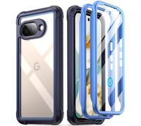 Poetic Guardian Case for Google Pixel 9A 5G (2025), Built-in Screen Protector [Work with Fingerprint ID], [2 Front Frame] [Wireless Charge] Full Body Shockproof Rugged Clear Cover Case, Blue/Clear