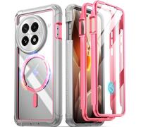 Poetic Guardian Case for OnePlus 13 5G, Built-in Screen Protector [Work with Fingerprint ID], [2 Front Frame] Full Body Shockproof Rugged Clear Cover Case, Pink/Clear