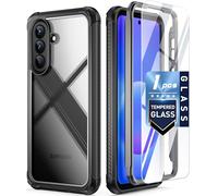 Poetic Guardian Case for Samsung Galaxy A57 5G, 20 FT Mil-Grade Drop Tested | Tempered Glass Screen Protector,Full-Body Hybrid Shockproof Cover with Screen Protector For Galaxy A57, Black/Clear