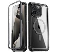 POETIC Guardian MagPro Case Compatible with iPhone 15 Pro 6.1 Inch, [Compatible with MagSafe], Full Body Hybrid Shockproof Protective Clear Cover Case with Built-in Screen Protector, Black/Clear