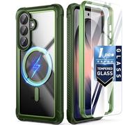 Poetic Guardian MagPro Case for Galaxy S26 6.3", MagSafe Compatible | 20FT Mil-Grade Drop Tested | 1 Tempered Glass Screen Protector, Full Body Shockproof Phone Clear Case for S26, Green/Clear