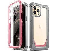 Poetic Guardian Series Case Compatible with iPhone 12 Pro Max 6.7 inch, Full-Body Hybrid Reinforced Shockproof Protective Rugged Clear Bumper Cover Case with Built-In-Screen Protector, Pink/Clear