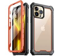 Poetic Guardian Series Case Compatible with iPhone 13 Pro 6.1 inch, Full-Body Hybrid Reinforced Protective Rugged Clear Bumper Cover Case with Built-in Screen Protector, Orange/Clear