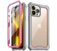 Poetic Guardian Series Case Compatible with iPhone 13 Pro Max 6.7 inch, Full-Body Hybrid Reinforced Shockproof Protective Rugged Clear Bumper Cover Case with Built-in Screen Protector, Pink/Clear