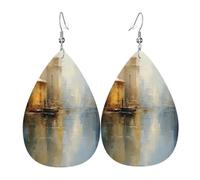 Poetic landscape painting Women's Teardrop Leather Earrings - Lightweight PVC Dangle Earrings, 925 Silver Hooks, Double-Sided Prints | Hypoallergenic Gift