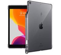 Poetic Lumos Series Designed for iPad 10.2 7th Gen 2019 & 8th Gen 2020 Tablet, Flexible Soft Transparent TPU Back Cover with Pencil Holder, Compatible with Apple Smart Keyboard and Smart Cover, Gray