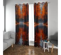 Poetic Nature Landscape Blackout Curtains Tall Burnt Orange Trees Mirror Water Reflection Pattern Eyelet Window Treatments for Bedroom 2 Panels (each W66xL90in)