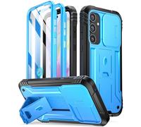 Poetic Revolution Case Compatible with Galaxy A35 5G, [Slide Camera Cover] [Screen Protector Works with Fingerprint ID] Military Grade Rugged Shockproof Phone Case with Kickstand, Light Blue