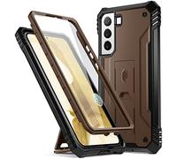 Poetic Revolution Case Compatible with Galaxy S22 5G 6.1 inch, Full Body Rugged Shockproof Protective Cover Case with Kickstand, Built-in Screen Protector Work with Fingerprint ID, Brown