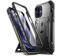 Poetic Revolution Case Compatible with iPhone 12 / iPhone 12 Pro 6.1 inch (2020 release), Full-Body Rugged Dual-Layer Shockproof Protective Cover with Kickstand and Built-in-Screen Protector, Black