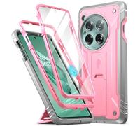 Poetic Revolution Case Compatible with OnePlus 12 5G (2024), Built-in Screen Protector 【Work with Fingerprint ID】, Full Body Rugged Shockproof Protective Cover Case with Kickstand, Pink