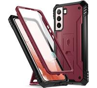 Poetic Revolution Case for Galaxy S22 Plus with Built-in Screen Protector, Full Body Rugged Shockproof Protective Cover Case with Kickstand for S22+ Plus 5G 6.6 Inch, Maroon Red