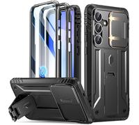 Poetic Revolution Case for Galaxy S25 FE 5G 2025, [Slide Camera Cover], Built-in Screen Protector Work with Fingerprint ID, Full Body Military Grade Rugged Shockproof Cover Case with Kickstand, Black
