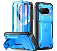 Poetic Revolution Case for Google Pixel 10/10 Pro 5G, [Slide Camera Cover], Built-in Screen Protector [Work with Fingerprint ID], [2 Front Frame] Full Body Shockproof Case with Kickstand, Light Blue