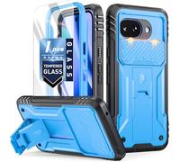 Poetic Revolution Case for Google Pixel 10A,| Slide Camera Cover | Tempered Glass Screen Protector | 20FT Mil-Grade Drop Tested |Full-Body Rugged Dual-Layer Shockproof Cover with Kickstand, Light Blue