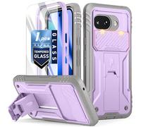 Poetic Revolution Case for Google Pixel 10A,| Slide Camera Cover | Tempered Glass Screen Protector | 20FT Mil-Grade Drop Tested|Full-Body Rugged Dual-Layer Shockproof Cover with Kickstand, Purple/Gray