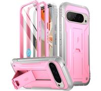 Poetic Revolution Case for Google Pixel 9 Pro XL 5G 6.8 inch, Built-in Screen Protector Work with Fingerprint ID, Full Body Military Grade Rugged Shockproof Protective Case with Kickstand, Light Pink