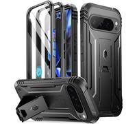 Poetic Revolution Case for Google Pixel 9 Pro XL 5G 6.8 inch, Built-in Screen Protector Work with Fingerprint ID, Full Body Military Grade Rugged Shockproof Protective Cover Case with Kickstand, Black