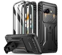 Poetic Revolution Case for Google Pixel 9A 5G, [Slide Camera Cover], Built-in Screen Protector [Work with Fingerprint ID], [2 Front Frame] Full Body Rugged Shockproof Case with Kickstand, Black