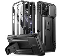 Poetic Revolution Case for iPhone 16 Pro 6.3 inch, [Slide Camera Cover], Full-Body Military Grade Rugged Shockproof Cover with Kickstand and Built-in-Screen Protector, Black