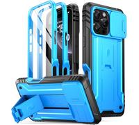 Poetic Revolution Case for iPhone 16 Pro 6.3 inch, [Slide Camera Cover], Full-Body Military Grade Rugged Shockproof Cover with Kickstand and Built-in-Screen Protector, Light Blue