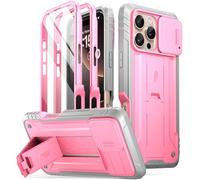 Poetic Revolution Case for iPhone 16 Pro Max 6.9 inch, [Slide Camera Cover], Full-Body Military Grade Rugged Shockproof Cover with Kickstand and Built-in-Screen Protector, Pink