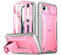 Poetic Revolution Case for iPhone 16e 6.1 inch, [Slide Camera Cover], Full-Body Military Grade Rugged Shockproof Cover with Kickstand and Built-in-Screen Protector, Pink