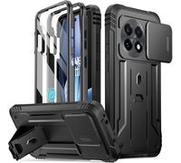 Poetic Revolution Case for OnePlus 13R 5G, [Slide Camera Cover], Built-in Screen Protector [Work with Fingerprint ID], [2 Front Frame] Full Body Rugged Shockproof Case with Kickstand, Black