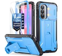 Poetic Revolution Case for Samsung Galaxy A37, | Slide Camera Cover | Tempered Glass Screen Protector | 20FT Mil-Grade Drop Tested | Full-Body Dual-Layer Shockproof Cover with Kickstand, Light Blue