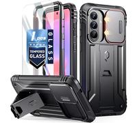 Poetic Revolution Case for Samsung Galaxy A37, | Slide Camera Cover | Tempered Glass Screen Protector | 20FT Mil-Grade Drop Tested | Full-Body Rugged Dual-Layer Shockproof Cover with Kickstand, Black