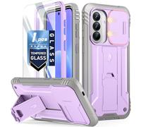 Poetic Revolution Case for Samsung Galaxy A57, | Slide Camera Cover | Tempered Glass Screen Protector | 20FT Mil-Grade Drop Tested | Full-Body Dual-Layer Shockproof Cover with Kickstand, Purple/Gray