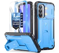 Poetic Revolution Case for Samsung Galaxy A57, | Slide Camera Cover | Tempered Glass Screen Protector | 20FT Mil-Grade Drop Tested | Full-Body Dual-Layer Shockproof Cover with Kickstand, Light Blue