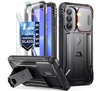 Poetic Revolution Case for Samsung Galaxy A57, | Slide Camera Cover | Tempered Glass Screen Protector | 20FT Mil-Grade Drop Tested | Full-Body Rugged Dual-Layer Shockproof Cover with Kickstand, Black