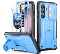 Poetic Revolution Case for Samsung Galaxy S26 Plus, [Slide Camera Cover], [20FT Mil-Grade Drop Tested], Full-Body Military Grade Rugged Dual-Layer Shockproof Cover with Kickstand, Light Blue