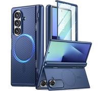 Poetic Revolution Flex Case for Galaxy Z Fold 7, [Hidden Foldable Kickstand][Hinge Protection][MagSafe Compatible], Full Body Shockproof Galaxy Z Fold 7 Cover with Built-in-Screen Protector, Navy Blue