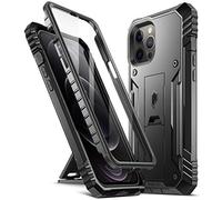 Poetic Revolution Series Case Compatible with iPhone 12 Pro Max 6.7 inch, Full-Body Rugged Dual-Layer Shockproof Protective Cover with Kickstand and Built-in-Screen Protector, Black