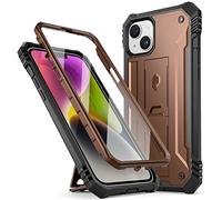 Poetic Revolution Series Case Compatible with iPhone 14 6.1 inch (2022 Release), Full-Body Rugged Shockproof Heavy Duty Protective Cover with Kickstand and Built-in Screen Protector, Brown