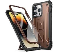 Poetic Revolution Series Case Compatible with iPhone 14 Pro Max 6.7 inch (2022 Release), Full-Body Rugged Shockproof Heavy Duty Protective Cover Kickstand and Built-in Screen Protector, Brown