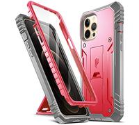 Poetic Revolution Series for iPhone 12 Pro Max 6.7 inch Case, Shockproof Heavy Duty Dual Layer Protective Case with Kickstand and Built-in Screen Protector, Pink