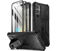 Poetic Spartan Case Compatible with Galaxy S24 5G 6.2 inch, [Slide Camera Cover] [Screen Protector Works with Fingerprint ID] Military Grade Rugged Shockproof Case with Kickstand, Matte Black