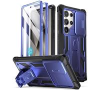 Poetic Spartan Case Compatible with Galaxy S24 Ultra 5G 6.8", [Slide Camera Cover] [Screen Protector Works with Fingerprint ID] Military Grade Rugged Shockproof Case with Kickstand, Midnight Blue
