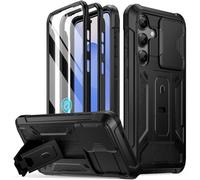 Poetic Spartan Case for Galaxy S25 6.2", [Slide Camera Cover] [Screen Protector Works with Fingerprint ID] Military Grade Rugged Shockproof S25 Phone Case with Kickstand, Matte Black
