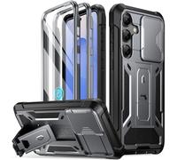 Poetic Spartan Case for Galaxy S25 6.2", [Slide Camera Cover] [Screen Protector Works with Fingerprint ID] Military Grade Rugged Shockproof S25 Phone Case with Kickstand, Metallic Gun Metal
