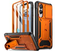 Poetic Spartan Case for Galaxy S25 Edge 6.7", [Slide Camera Cover] [Screen Protector Works with Fingerprint ID] Military Grade Rugged Shockproof S25 Edge Phone Case with Kickstand, Metallic Orange