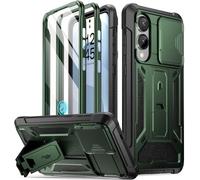 Poetic Spartan Case for Galaxy S25 Edge 6.7", [Slide Camera Cover] [Screen Protector Works with Fingerprint ID] Military Grade Rugged Shockproof S25 Edge Phone Case with Kickstand, Metallic Green