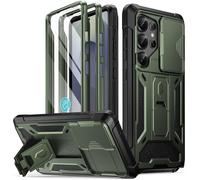 Poetic Spartan Case for Galaxy S25 Ultra 6.9", [Slide Camera Cover] [Screen Protector Works with Fingerprint ID] Military Grade Rugged Shockproof S25 Ultra Phone Case with Kickstand, Metallic Green